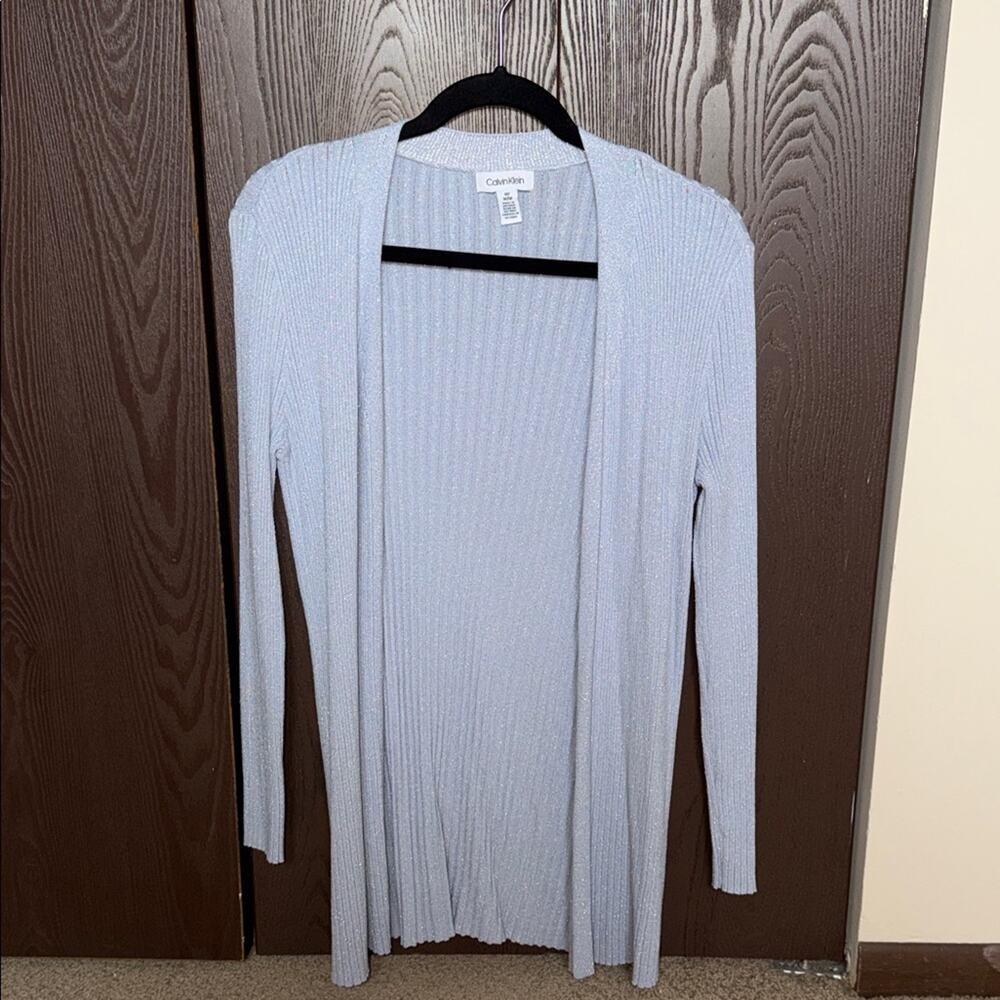Calvin Klein Women's Light Gray/blue Cardigan - size medium